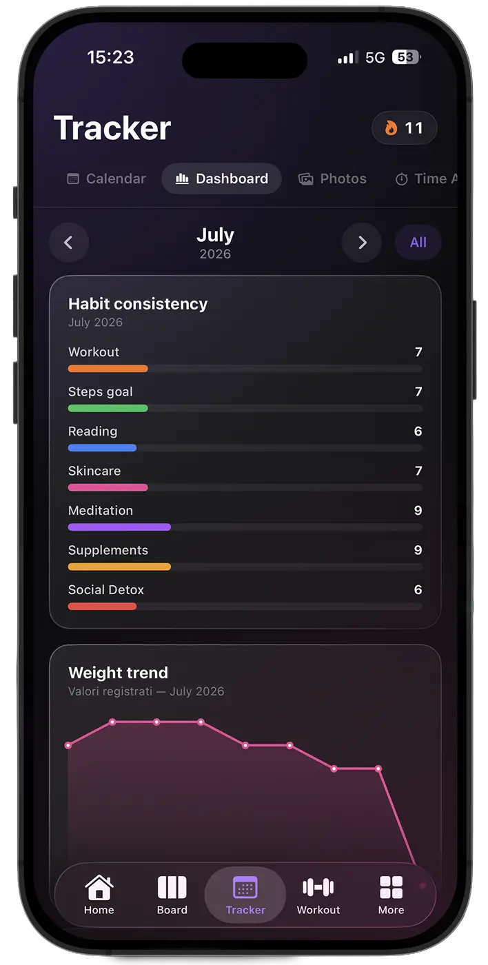 Habit tracker statistics dashboard in the Organizr app